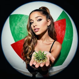 2 0 1 4 high times magazine ariana grande portrait painting : 5 marijuana, reefer, hard edges, green white and red, geometric shapes, fisheye lens, sexy, by sachin teng : 6
