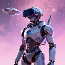 cyberpunk concept cool bot, cinema 4 d, galaxy, ufo, space sci - fi, wearing vr goggles, illustration, portrait, pastel neon textured background night, trending on artstation, greg rutkowski, octane rendered, 1 2 k, detailed,