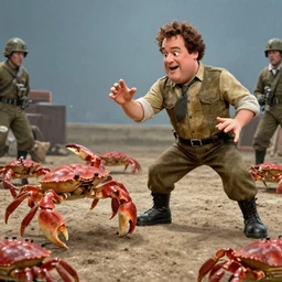 Charlie Day fighting an army of crabs