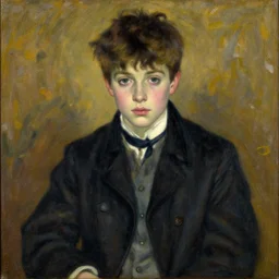 vintage beautiful painting of a emo boy in mary cassatt style