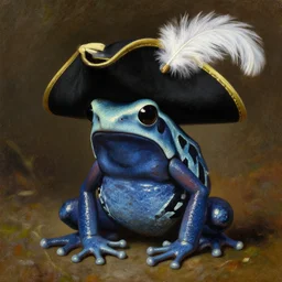 a portrait painting of an amazon milk frog wearing a black tricorn hat with a white feather, artstation, classical realism, detailed painting, oil on canvas