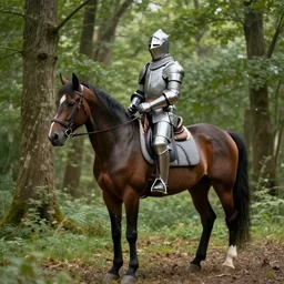 Knight in horse in forest