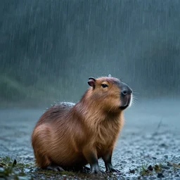 movie poster for a movie about a lonely capybara in the rain, dramatic