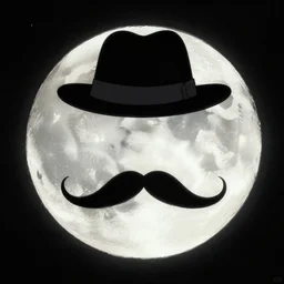 an illustration of the moon with a long mustache and hat