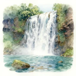 a tranquil waterfall, detailed watercolor