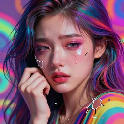 beautiful, young woman, detailed gorgeous face, vaporwave aesthetic, synthwave, colorful, psychedelic, broken beaten, sadness, crying, inner strength, holding onto, artstation, concept art, smooth, extremely sharp detail, finely tuned detail, ultra high definition, 8 k, unreal engine 5, ultra sharp focus, illustration, art by artgerm and greg rutkowski and alphonse mucha