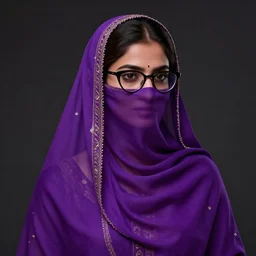 concept art, a beautiful highly detailed heritage young hyderabadi femalewith cateye glasses and purple niqab alone in the dark, cinematic moody colors, realistic shaded lighting poster by ilya kuvshinov, magali villeneuve, artgerm, jeremy lipkin and michael garmash and rob rey