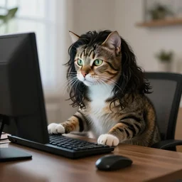 photo of a housecat at a computer desperately trying to generate she - hulk photos