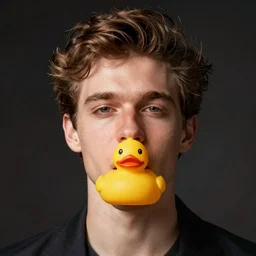man with a rubber duck in the mouth