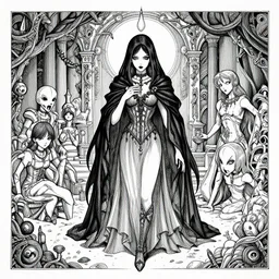 phantom of the blue puppet show, the virgin of darkness, pen and ink, intricate line drawings, by craig mullins, ruan jia, kentaro miura, greg rutkowski, loundraw