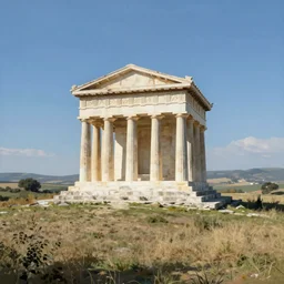 a greek monument in an empty field in the countryside, bright sunny day, by donato gioncola and michal karcz and simon stalenhag sharp digital painting. dreaming latent space. matte painting, concept art. artstation. digital render.