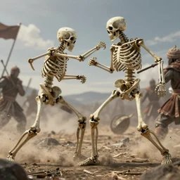 Mahmut skeleton fighting in a battle, digital art, realistic, artstation, detailed