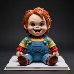 birthday cake shaped like screaming chucky doll, octane render, centered