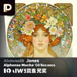 a painting of a beatiful young woman with a lot of flowers and plants on its head, birds, poster art by android jones, by alphonse mucha, behance contest winner, generativ line art