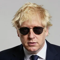Photo portrait of Boris Johnson with facial tattoos, dyed hair and sunglasses