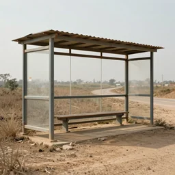 an concept art illustration, photorealistic makeshift bus stop shed in the middle of a dirt road, ultra realistic, style by wlop, trending in artstation, cgsociety, octane render, ultra sharp, concept illustration, digital painting, 8 k