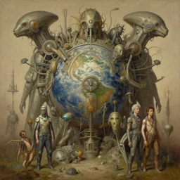 complex detailed being of earth biologist, futuristic, tim hildebrandt, laurie greasley, victo ngai, bruce pennington, donato giancola, trending on artstation, very intricate cinematic composition, beautiful tan lighting, hyper detailed, 8 k, oil on canvas