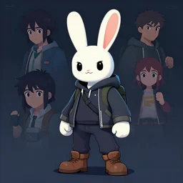 anthropomorphic rabbit hacker, Video game character design , 2d game fanart behance hd by Jesper Ejsing, by RHADS, Makoto Shinkai and Lois van baarle, ilya kuvshinov, rossdraws global illumination