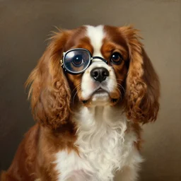 a cavalier king charles spaniel, wearing a monocle, dignified aristocrat, monocle, oil on canvas