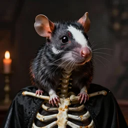 halloween decoration portrait of a skeleton rat of death, the makeup on the rat face. day of the dead by ivafoto and brian jacques