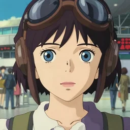 a film still of an aviator girl, blue eyes, finely detailed features, closeup at the faces, perfect art, in the airport yard, gapmoe yandere grimdark, trending on pixiv fanbox, painted by gaston bussiere, makoto shinkai takashi takeuchi studio ghibli, akihiko yoshida, gaston bussiere, craig mullins