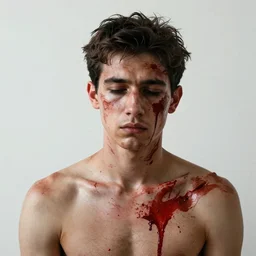 matte portrait of a depressed young man covered in blood,  by Antony Micallef, minimalist cubism