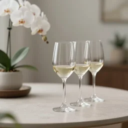 5 5 mm photo of wine - glass on a zen minimalist table with blurred white orchids and houseplants in the background. highly detailed 8 k. intricate. lifelike. soft light. nikon d 8 5 0.