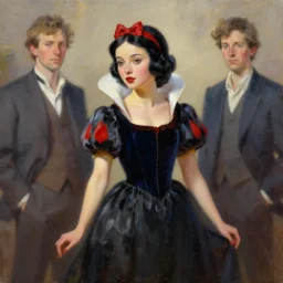snow white in black dress, oil painting, sunlit, paint texture, digital painting, highly detailed, artstation, sharp focus, illustration, concept art, ruan jia, charlie bowater, tom bagshaw, norman rockwell
