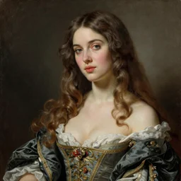 beautiful woman with long hair, ultra detailed, beautiful eyes, decolte, by greg hildebrandt fancy rococo baroque oil painting high quality clothed in fancy garb in pin up style