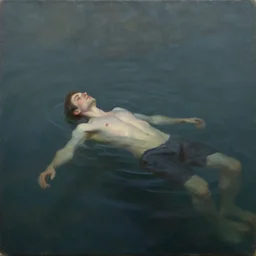 man floating in the dark, oil painting, pale colors, high detail, 8 k, wide angle, trending on artstation,