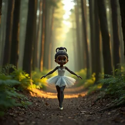 black prima ballerina as nendoroid walking in a forest in the croods movie style, anime, disney, pixar, 8 k, hd, dof, kodak film, volumetric lighting, subsurface scattering, photorealistic, octane render, details
