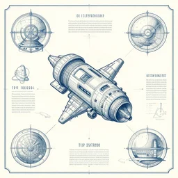 Infographic of Space travel, art deco, sci-fi, vector art, blueprint, marginalia