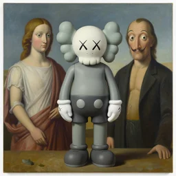 3 d statue by kaws, james jean and salvador dali and shusei nagaoka, oil on canvas, surrealism, neoclassicism, simple!!, renaissance, hyper realistic, cell shaded, 8 k