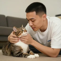 gigachad petting a cat