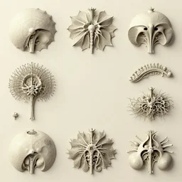 elaborate natural illustrations by ernst haeckel of the biological world, negative space, 3 d render, octane render, hd, detailed structures