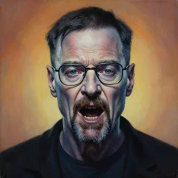 painting of cosmic horror walter white, close up of cosmic horror walter white, scene of man with open mouth, by zdzislaw beksinski, by dariusz zawadzki, by wayne barlowe, amazing details, gothic, surrealism, cosmic horror, lovecraftian, cold hue's, warm tone gradient background, concept art, beautiful composition