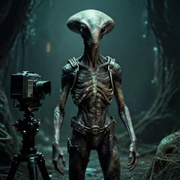 e. t. the extra - terrestrial, 1 9 8 2, steven spielberg, gritty cyberpunk atmosphere. realism, cinematic lighting, beautiful gothic fantasy photorealistic, 4 k. 8 mm. grainy. panavision.