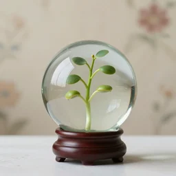 studio photo of a growing beanstalk inside a crystal ball, on a table, random wallpaper background