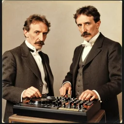 Nikola Tesla and Richard D James on the 808 drum machine,  vinyl cover from 1988