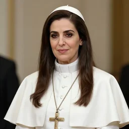 shohreh aghdashloo as the first female pope photorealistic