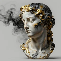 epic concept art. abstract female face silhouette mixing with black and gold liquid fluid and smoke. bust sculpture. highly detailed. masterpiece by michelangelo. concept art, matte painting. greg rutkowski, wlop