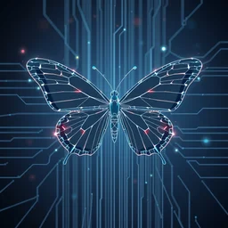 wireframe butterfly, matrix, tron lines, detailed realistic digital cyberspace art sharp focus, smooth, crisp. trending on arstation