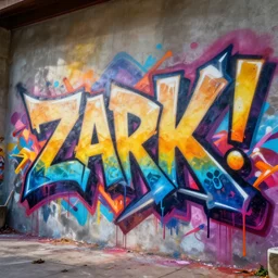 ' zark '!!!!!!! three dimensional graffiti, in the style of daim and peeta, arrows, paint drips, extreme wide angle, gradients, depth, shadows, volumetric light, full mural, octane render 3 d, 4 k, highly detailed