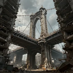 an award winning concept art of a bridge inside a brutalist building, dramatic lighting, cinematic, unreal engine, octane render, hyper detailed, sharp focus, digital paiting, photography, trending on artstation, 4 k, cinema 4 d, cgsociety, zbrush central, behance hd, hypermaximalist, a masterpiece, hyperrealism, highly intricate