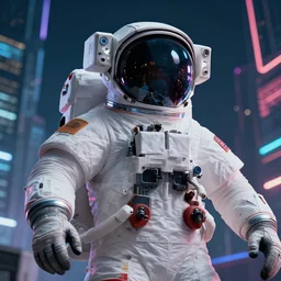 professional closeup photo of astronaut from low angle shot with cyberpunk city on background, synthwave, blade runner, hyperrealistic masterpiece, trending on artstation, cgsociety, kodakchrome, golden ratio, cinematic, composition, beautiful lighting, hyper detailed, sharp focus, octane render, 4 k, unreal engine