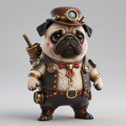 pug dressed with inspirations from steampunk style, high detailed, 3d render, trending on artstation, devianart, cgsociety