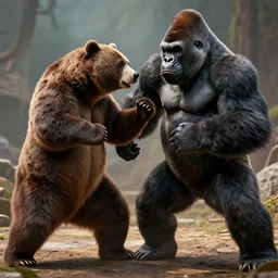 a bear and a gorilla fighting in mortal kombat, highly detailed, 4 k