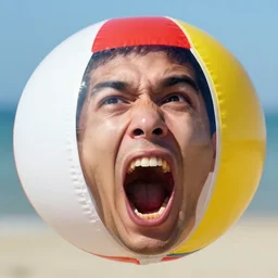 beach ball with a human face that is screaming, realistic abstract photo
