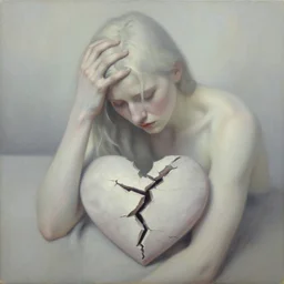 what depression looks like, broken heart, oil painting, pale colors, high detail, 8 k, wide angle, trending on artstation,