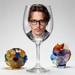 glass work of johnny depp face on a giant glass of wine, by harvey littleton, by vera liskova, by lino tagliapietra, by dale chihuly, beautiful composition